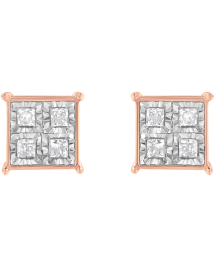 Rose Gold Plated Sterling Silver Diamond Composite Stud Earrings (3/4 cttw, J-K Color, I1-I2 Clarity)