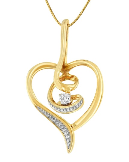 Espira 10K Yellow Gold .03 Cttw Diamond-Accented Round-Cut Diamond Swirl Open Heart 18" Pendant Necklace (I-J Color, I2-I3 Clarity)