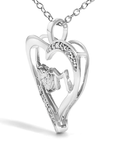 .925 Sterling Silver Diamond Accent MOM with Heart Pendant Necklace (J-K Color, I2-I3 Clarity) - 18" Inches
