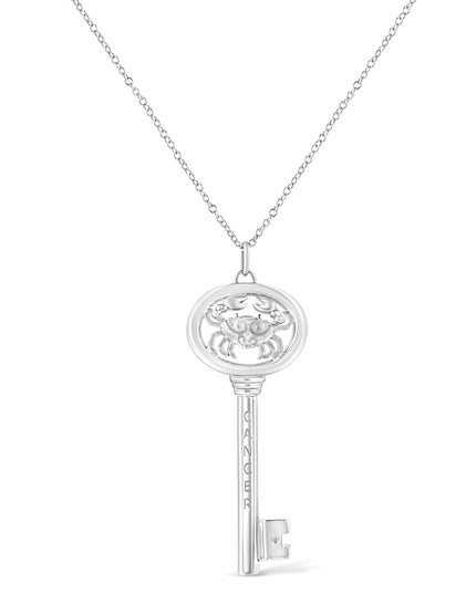 .925 Sterling Silver Diamond Accent Zodiac Key 18" Pendant Necklace (K-L Color, I1-I2 Clarity)
