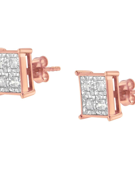 Rose Gold Plated Sterling Silver Diamond Composite Stud Earrings (3/4 cttw, J-K Color, I1-I2 Clarity)