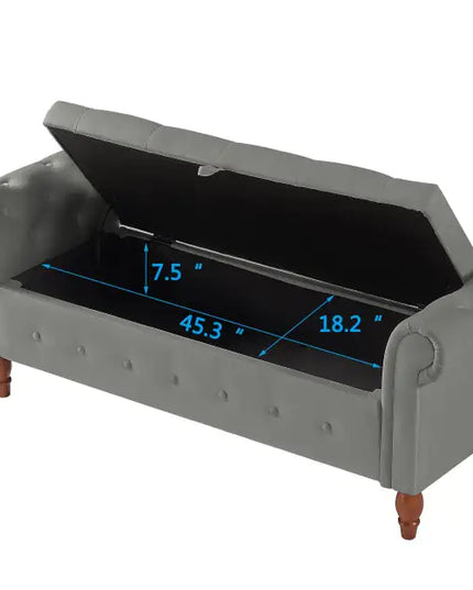 Velvet Multifunctional Storage Rectangular Sofa Stool - Grey