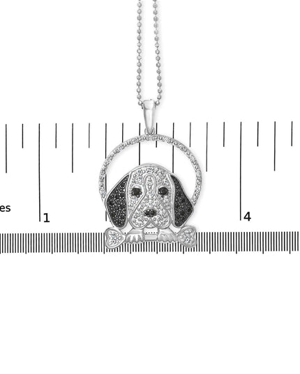 .925 Sterling Silver 1/4 Cttw White and Black Diamond Beagle Dog and Bone Pendant Necklace (I-J Color, I2-I3 Clarity) - 18" Inches