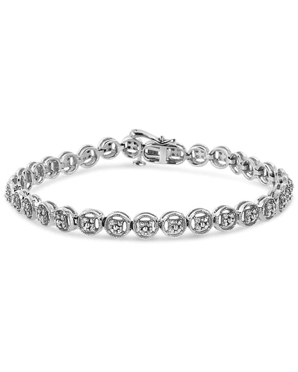 .925 Sterling Silver 1/10 Cttw Diamond Open Circle Wheel Link 7" Tennis Bracelet (I-J Color, I2-I3 Clarity)
