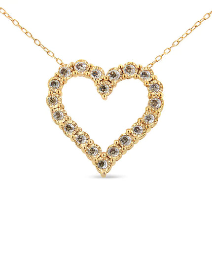 10K Yellow Gold Flashed .925 Sterling Silver 1/2 Cttw Champagne Diamond Miracle Plate Heart Pendant Necklace (K-L Color, I1-I2 Clarity) - 18"
