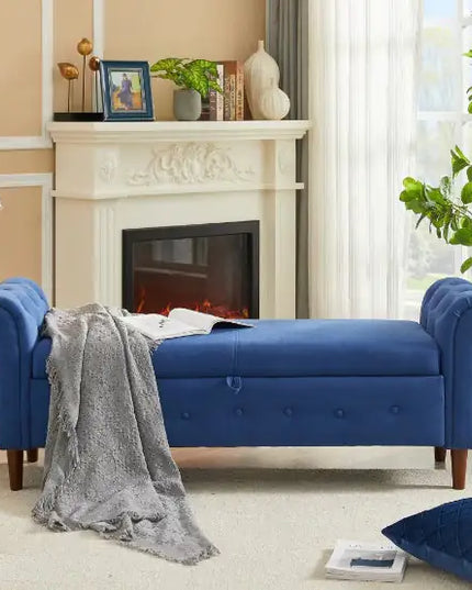 Rectangular Navy Blue Sofa Stool