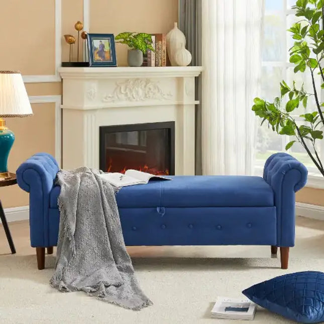 Rectangular Navy Blue Sofa Stool