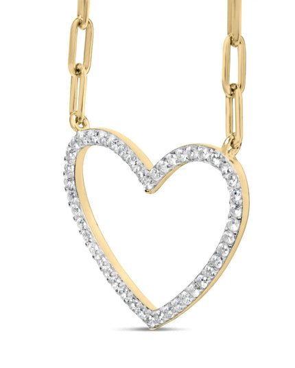 14K Yellow Gold Plated .925 Sterling Silver 1/4 Cttw Diamond Open Heart with Paperclip Chain Pendant Necklace (I-J Color, I2-I3 Clarity) - 18" Inches