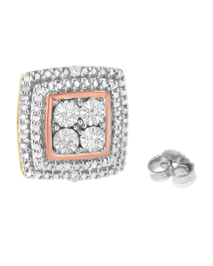 .925 Sterling Silver Diamond Accented Square Shaped Milgrain Stud Earrings (I-J Clarity, I3 Color)