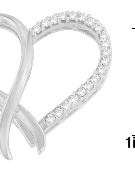 .925 Sterling Silver 1/4 cttw Round Cut Diamond Ribbon and Heart Accent Pendant Necklace (H-I, I2-I3)