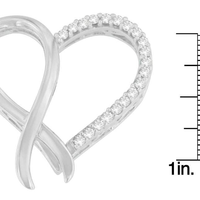 .925 Sterling Silver 1/4 cttw Round Cut Diamond Ribbon and Heart Accent Pendant Necklace (H-I, I2-I3)