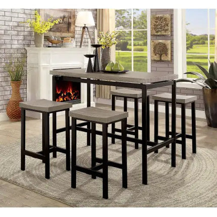 5-piece Counter Height Table Set, Black/gray, Metal/pvc, Dining Room Furniture