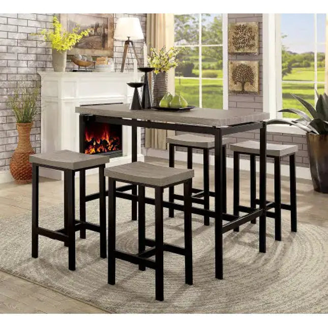 5-piece Counter Height Table Set, Black/gray, Metal/pvc, Dining Room Furniture