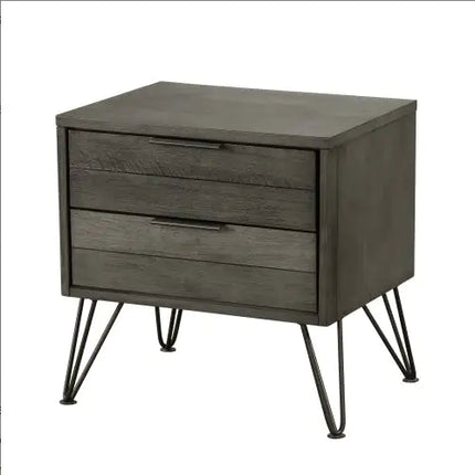 Modern Gray Nightstand Acacia Veneer Metal Legs