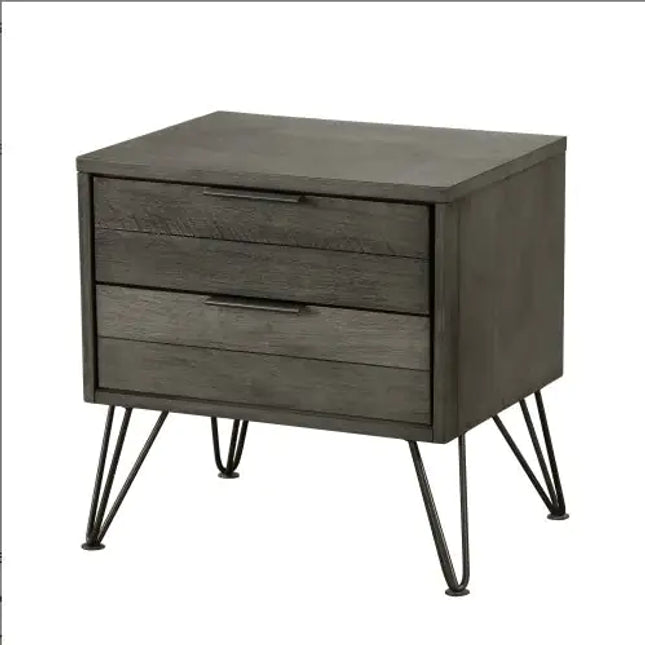 Modern Gray Nightstand Acacia Veneer Metal Legs
