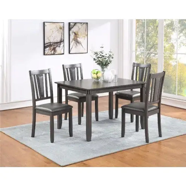 5pc Grey Dinette Set, Dining Table, Wooden Top, Upholstered Chairs