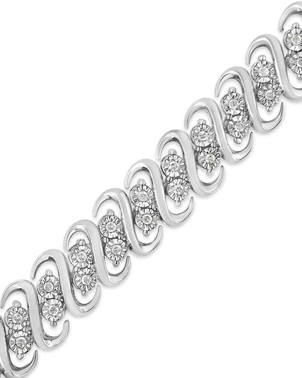 .925 Sterling 1/2 Cttw Diamond Double Row S-Link Bracelet (I-J Color, I2-I3 Clarity) - 7.25" Inches