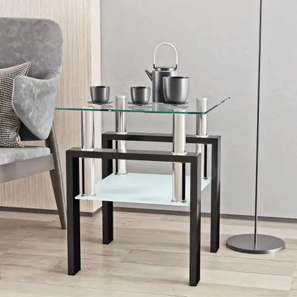 Modern Tempered Glass Coffee Table, Square, Transparent Black