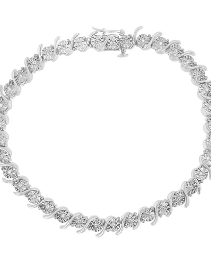 .925 Sterling Silver 1/10 Cttw Diamond Round Miracle Plate and "S" Link Tennis Bracelet (I-J Color, I2- I3 Clarity) - 7"