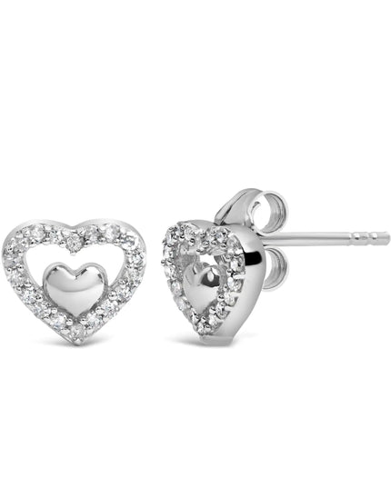 925 Sterling Silver 1/6 Cttw Diamond Open Double Heart Stud Earrings - Choice of Diamond Color