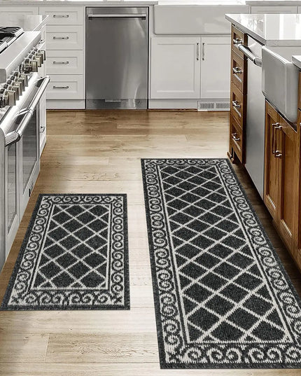 2-Piece Kitchen Rug Set with Non-Slip Runner, Washable Mats for Kitchen, Hallway, Entryway, and Laundry