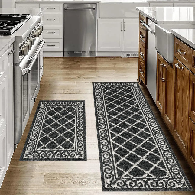 2-Piece Kitchen Rug Set with Non-Slip Runner, Washable Mats for Kitchen, Hallway, Entryway, and Laundry