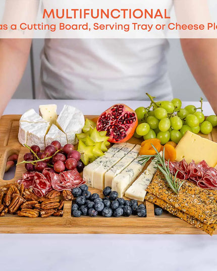 XL Bamboo Cutting Board - 17x12.5 Inch Wood Tray For Meat, Cheese, Veggies - Juice Groove, 3