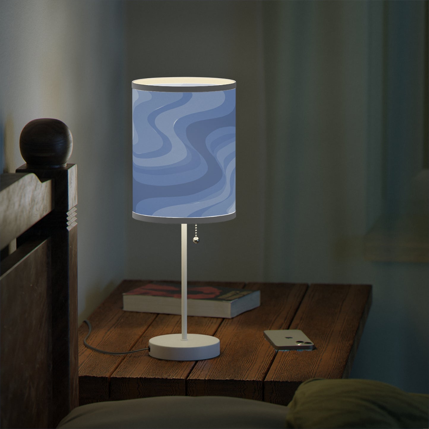 Deep Blue Wavey Table Lamp on a White or Silver Stand, US|CA plug
