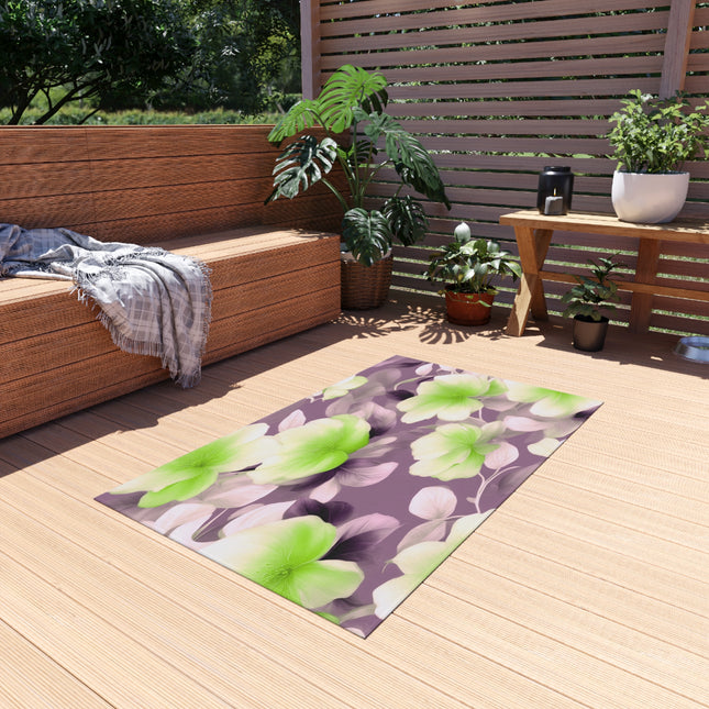 Lime Lavender Floral Bunch Outdoor Rug, 36" x 60"