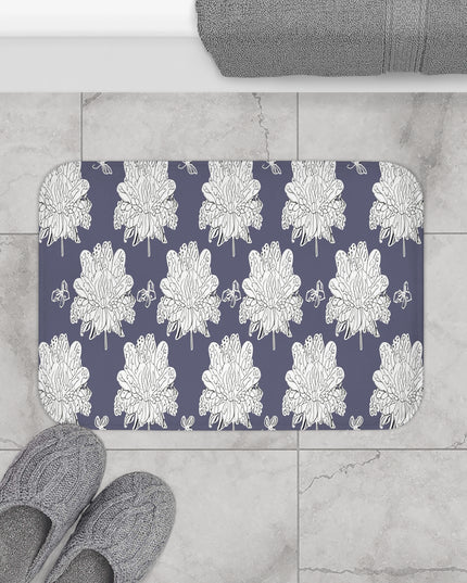 White Floral Butterflies 24" x 17" Bath Mat