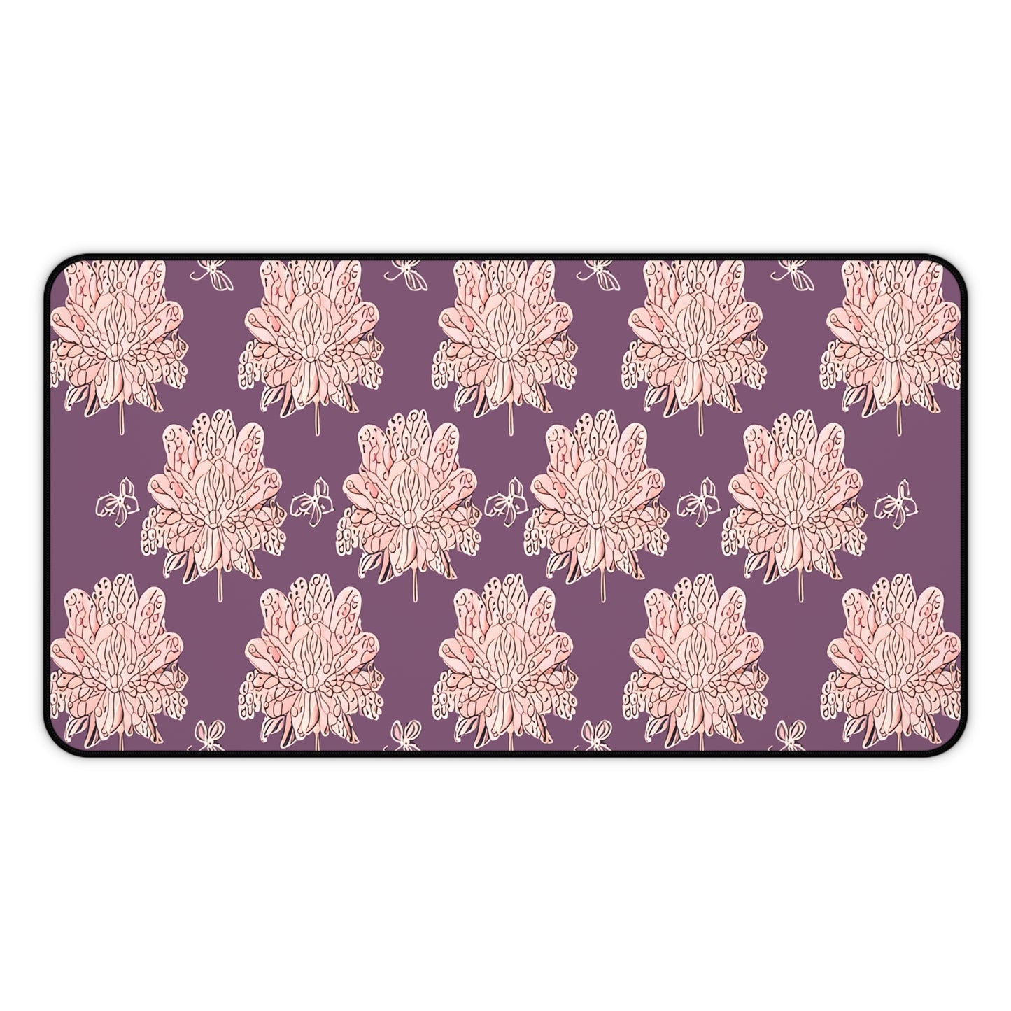 Pink Floral Butterflies 12" x 22" Desk Mat
