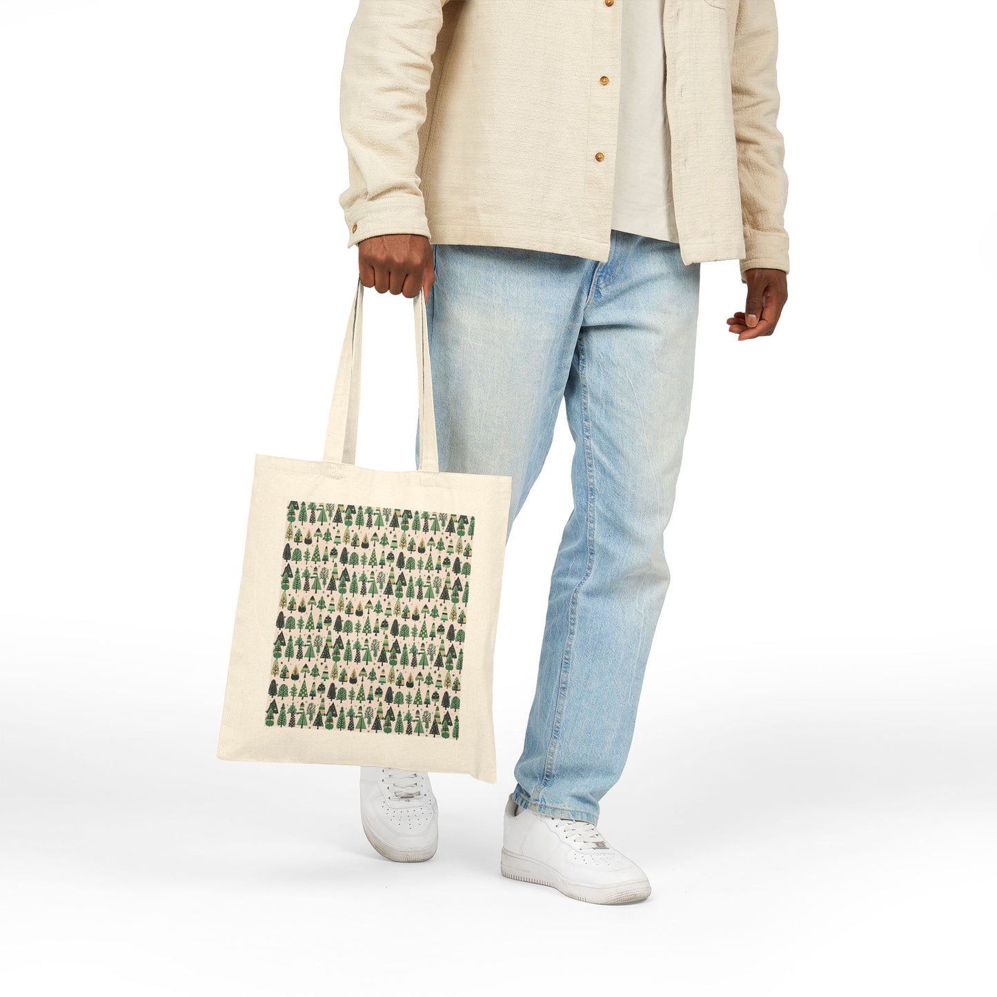 Mini Vintage Green Trees Cotton Canvas Tote Bag