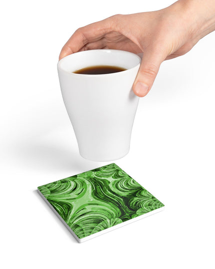 Uzi Spiral Mint Pastel 4" x 4" Square Ceramic Coaster