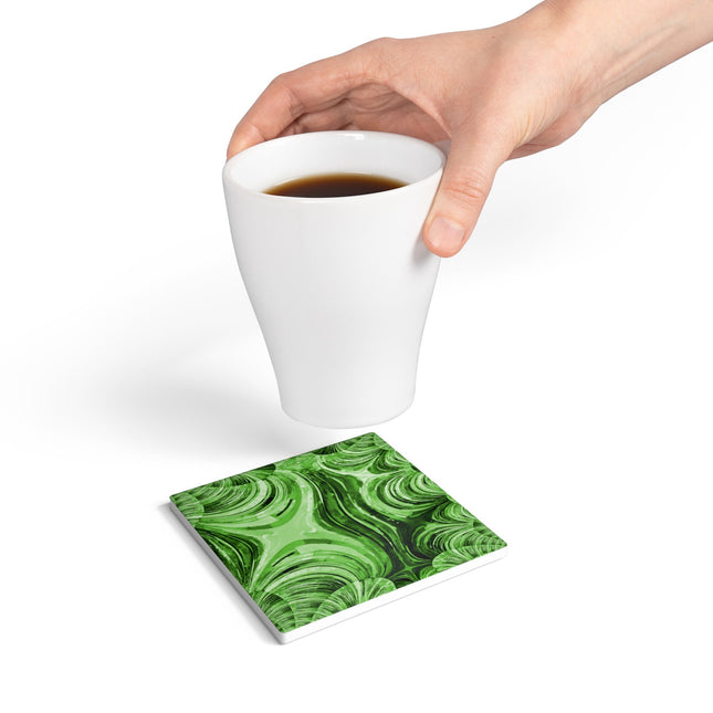 Uzi Spiral Mint Pastel 4" x 4" Square Ceramic Coaster