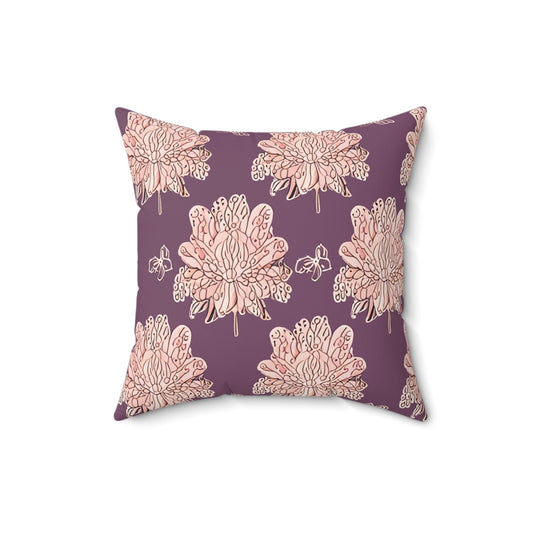 Pink Floral Butterflies 16" x 16" Faux Suede Square Pillow