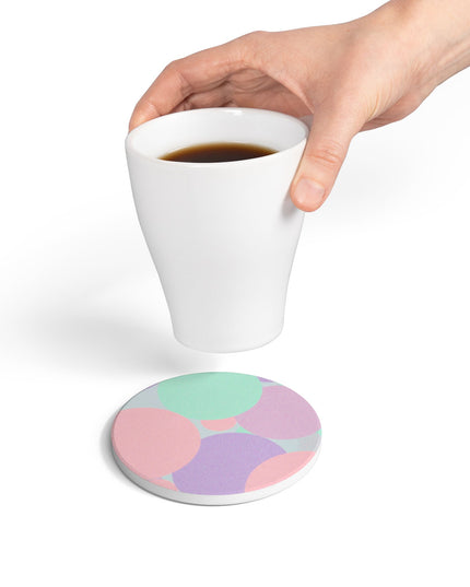 Pastel Peach and Soft Green Patches 4" x 4" Round Ceramic Coaster