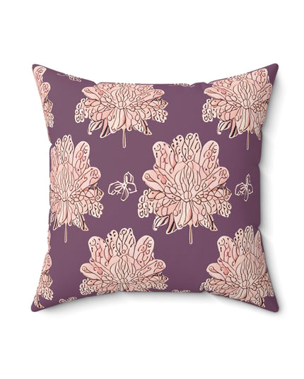 Pink Floral Butterflies 18" x 18" Faux Suede Square Pillow