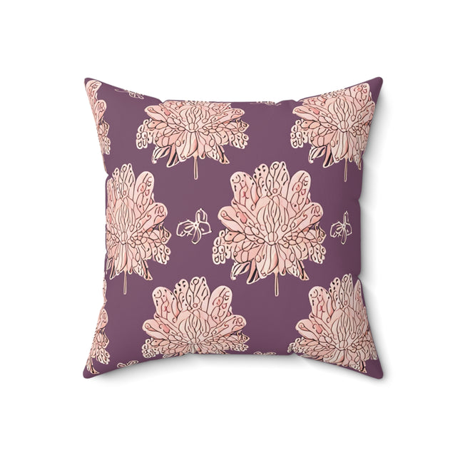 Pink Floral Butterflies 18" x 18" Faux Suede Square Pillow