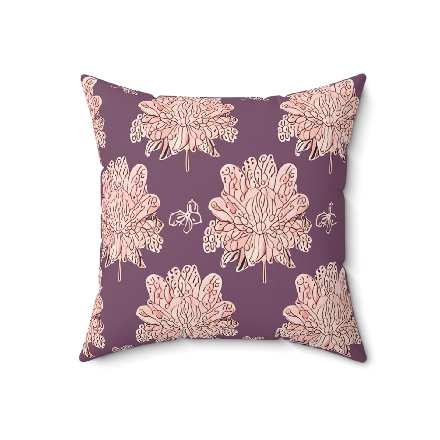 Pink Floral Butterflies 18" x 18" Faux Suede Square Pillow