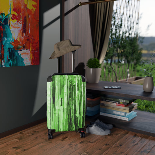 Striped Mint Pastels Small Suitcase with built in lock, 4 double-wheels, telescopic handle, and ABS back hard-shell