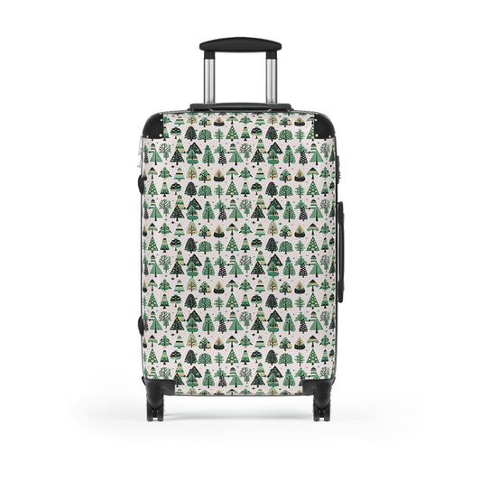 Mini Vintage Green Trees Medium Suitcase with built in lock, 4 double-wheels, telescopic handle, and ABS back hard-shell