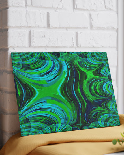 Uzi Spiral Blue Green 8" x 11" Glass Cutting Board