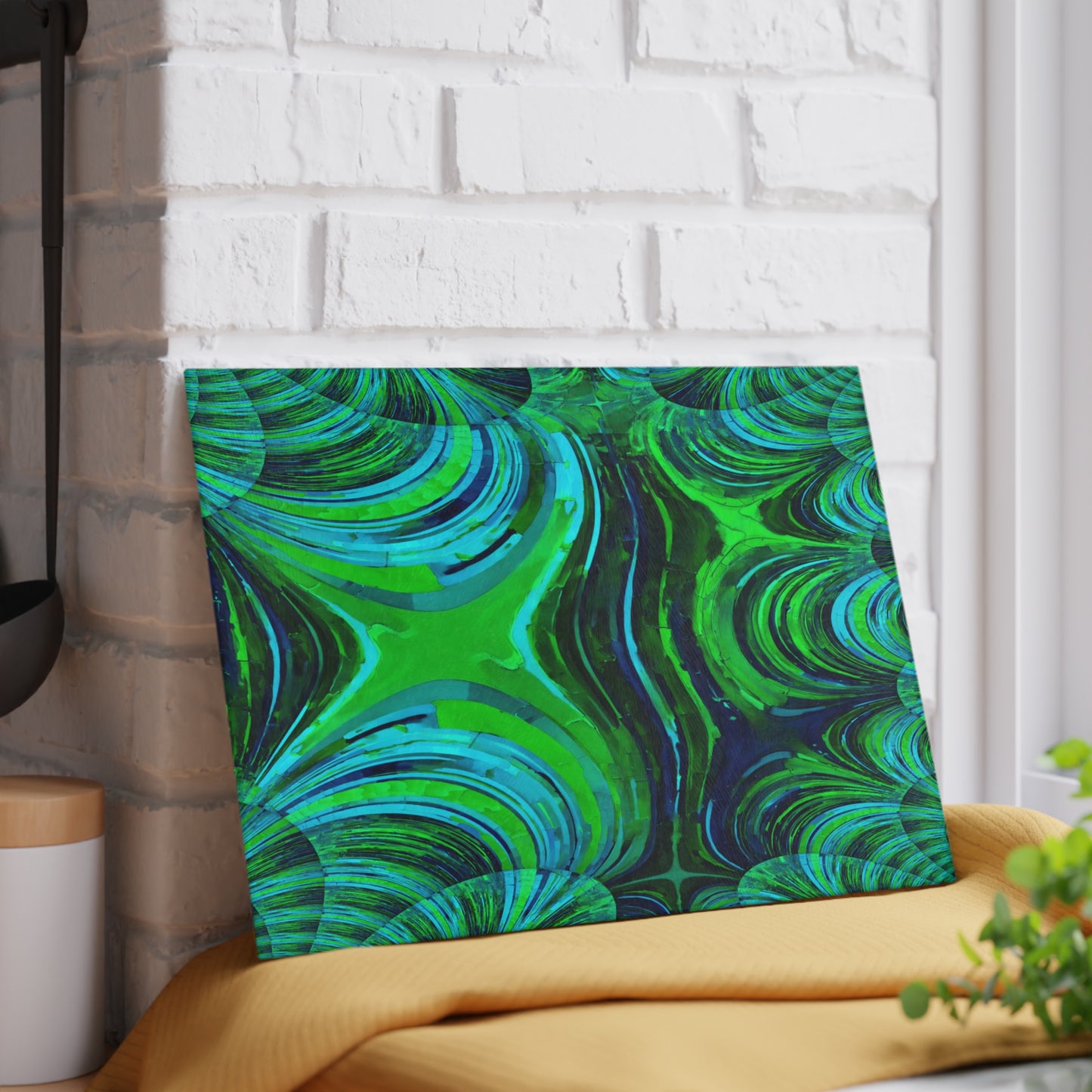 Uzi Spiral Blue Green 8" x 11" Glass Cutting Board