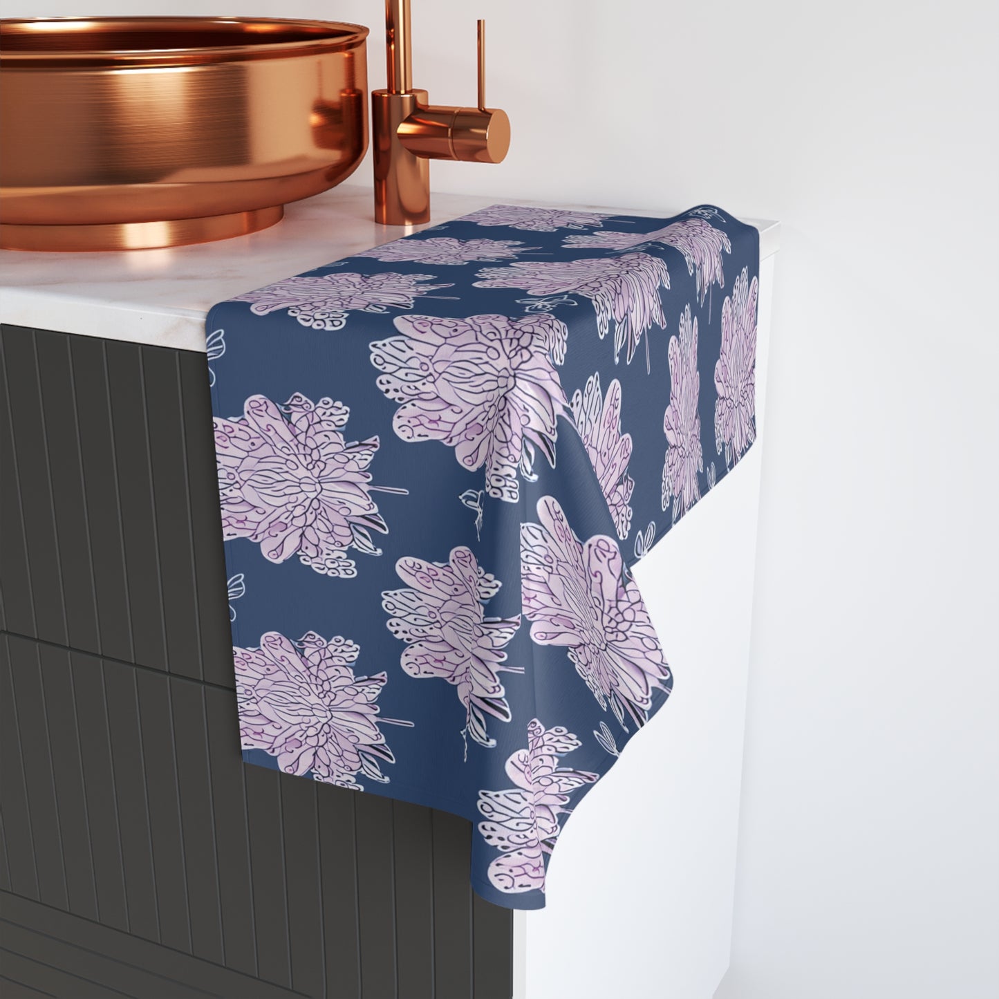Purple White Floral Butterflies Hand Towel, 16" x 28"