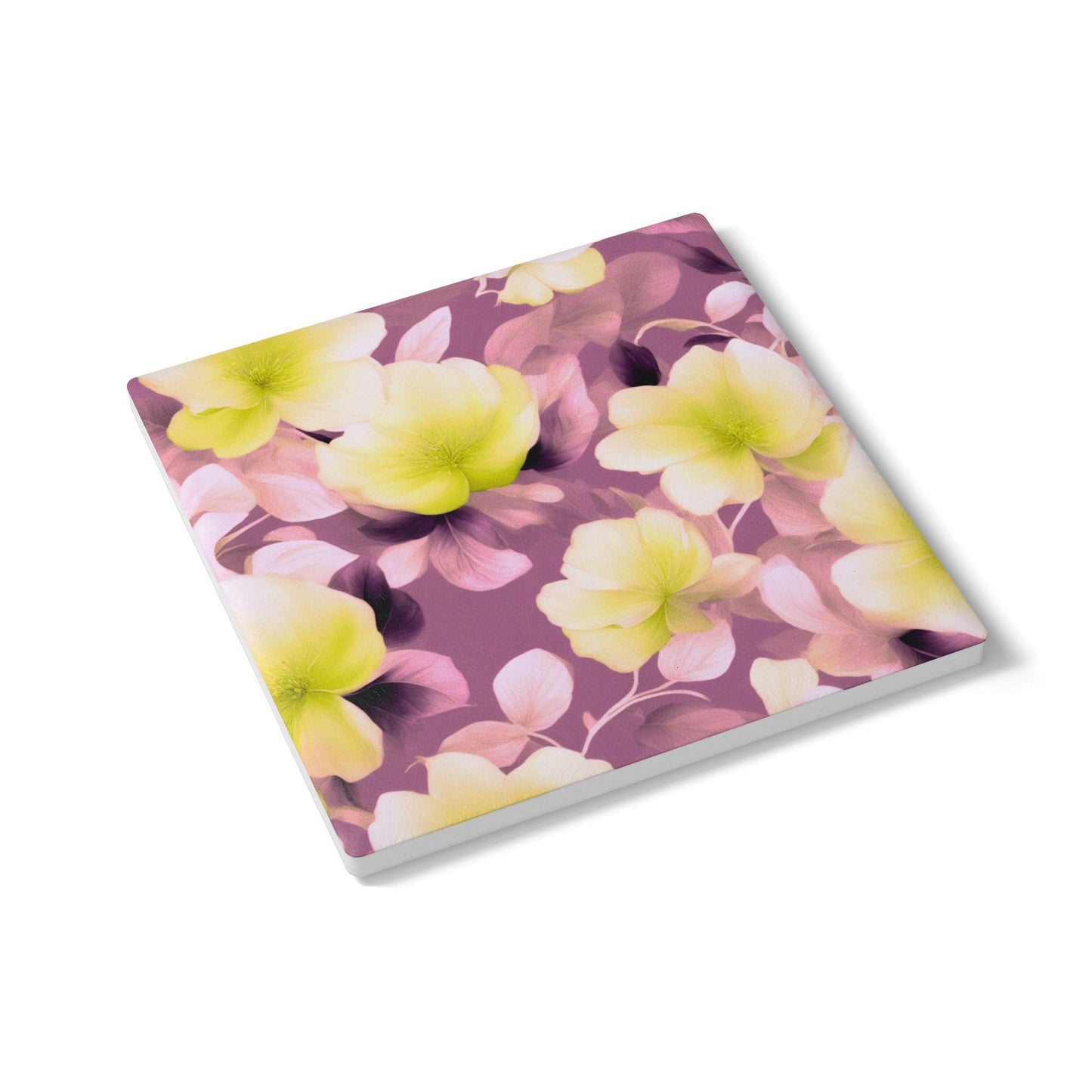 Lemon Blossom Floral Bunch Square Ceramic Coaster, 4" x 4"