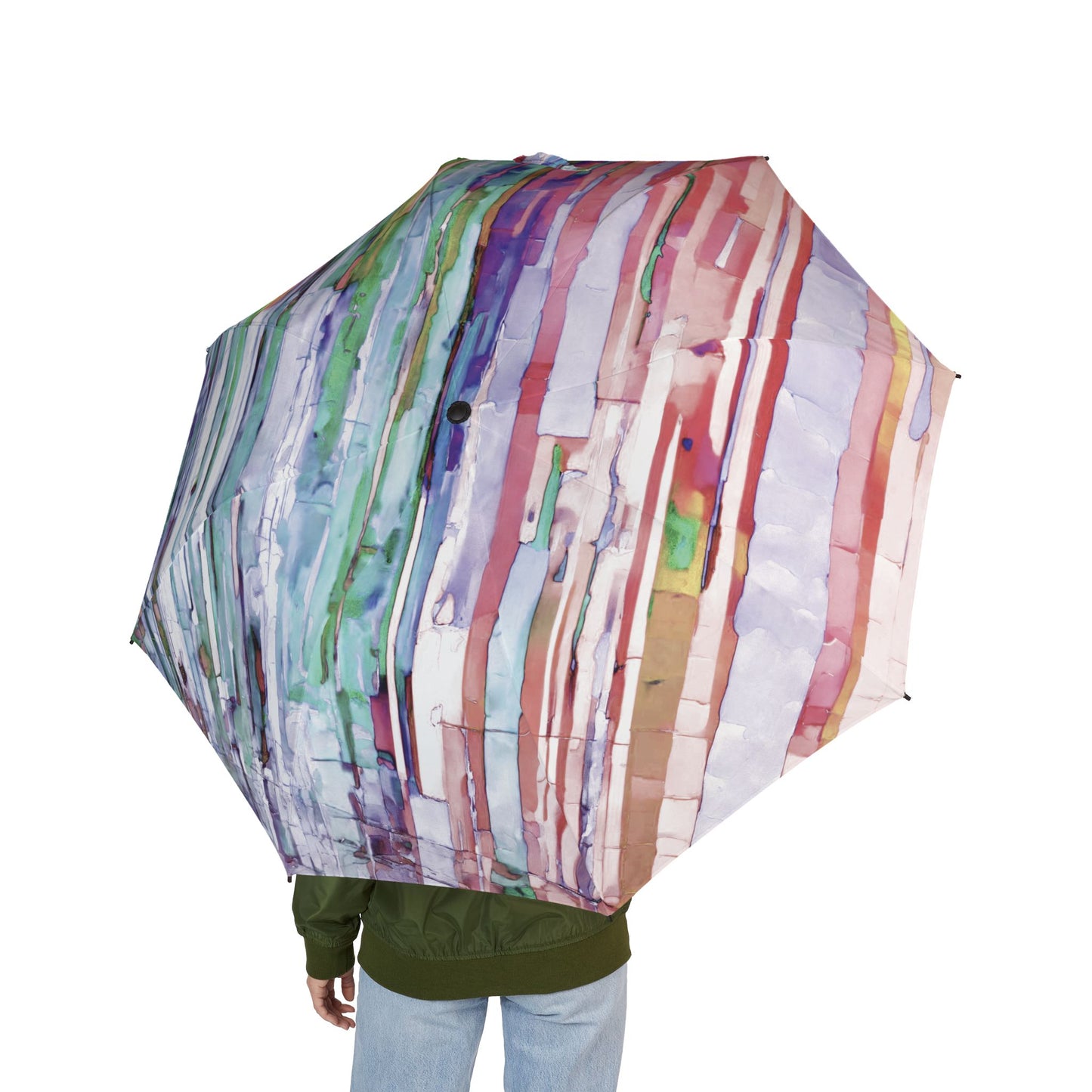 Striped Pastels Foldable Umbrella - Compact & Chic