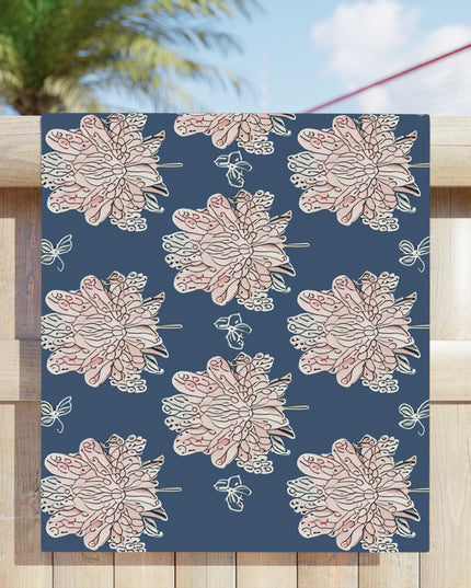 Rose White Floral Butterflies Beach Towel, 30" x 60"