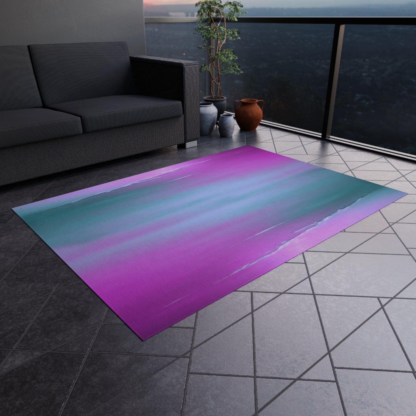 Dark Blue Green Sea Purple Fog Outdoor Rug, 60" x 84"