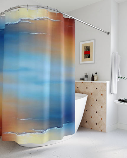 Blue Sea Red Orange Fog Shower Curtains, 71" x 74"