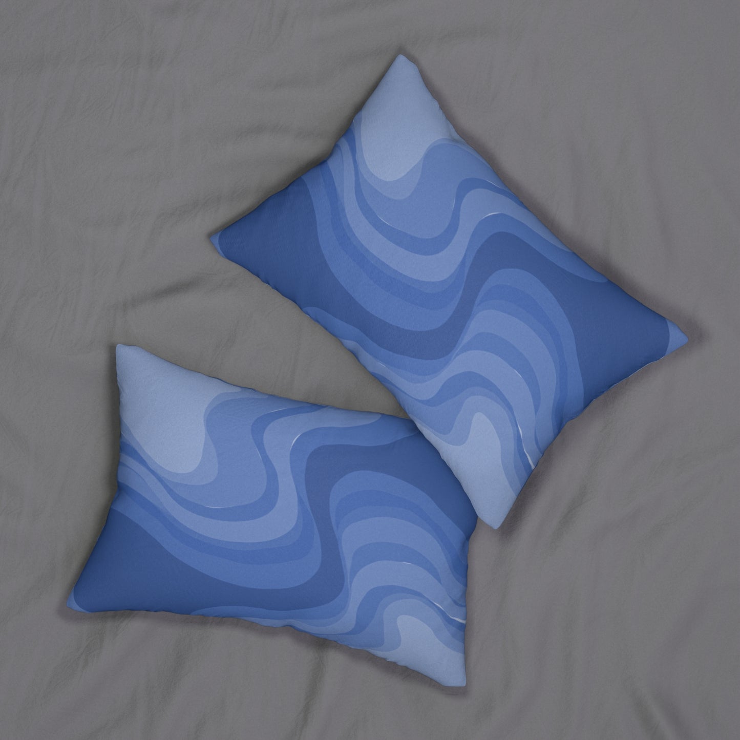 Deep Blue Wavey Spun Polyester Lumbar Pillow, 20" x 14"